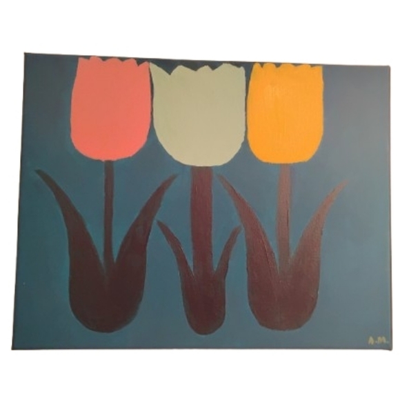 Handmade Other - Handpainted Art Tulip Still Life Flowers painting on canvas
